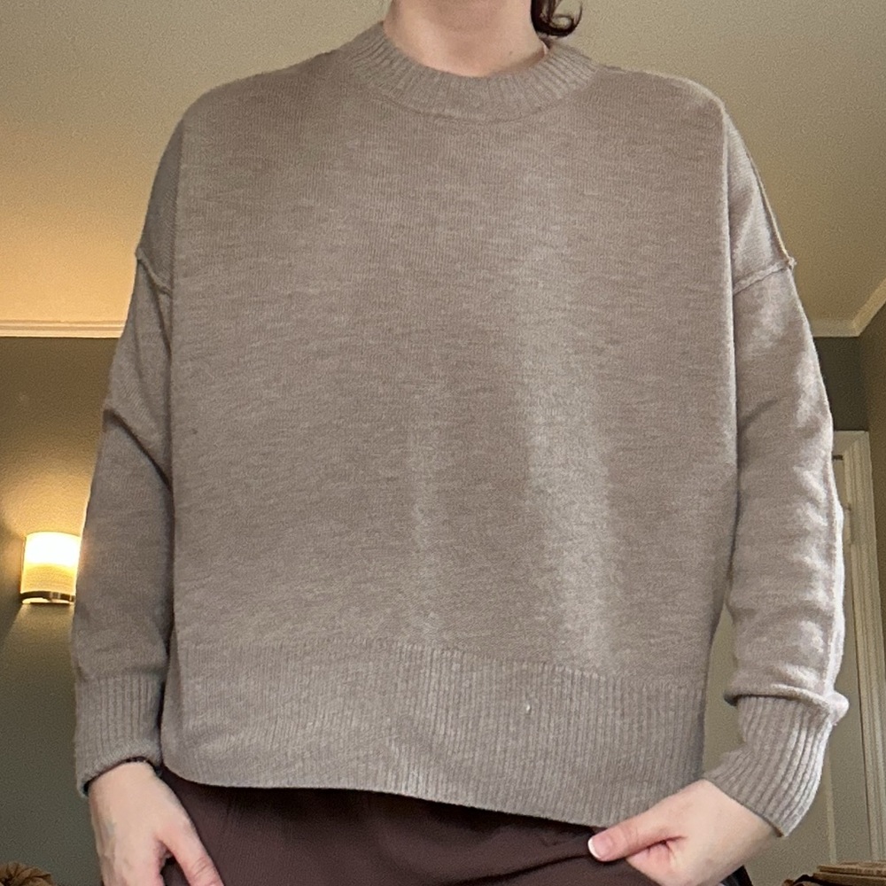H&M Wool Blend Taupe Crewneck Sweater - Neutral Knit